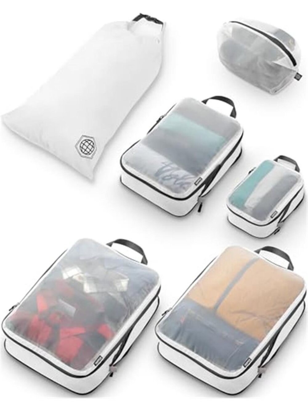 Compression Packing Cubes Travel Luggage Organizer Set Mesh Storage Bags 6 Piece